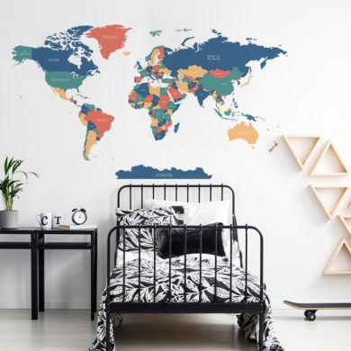 Kolorowa Mapa Świata - naklejka na ścianę | myMODULO.pl