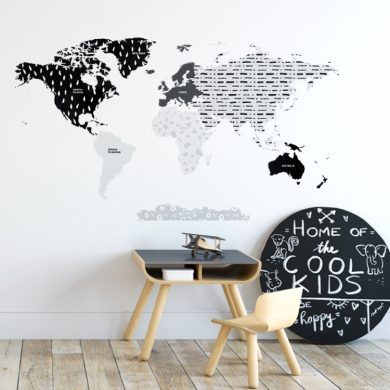 Czarno-szara mapa świata - naklejka na ścianę | myMODULO.pl