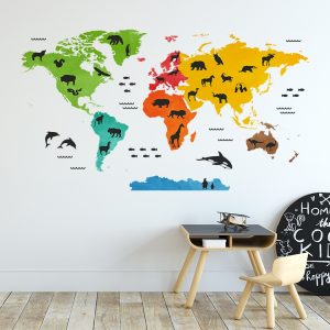 Kolorowa Mapa Świata - naklejka na ścianę | myMODULO.pl