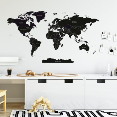 Czarna Mapa Świata - naklejka na ścianę | myMODULO.pl
