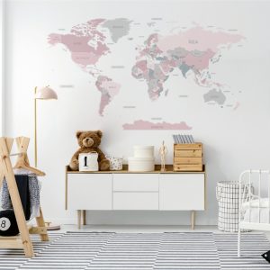 Różowa mapa świata - naklejka na ścianę | myMODULO.pl