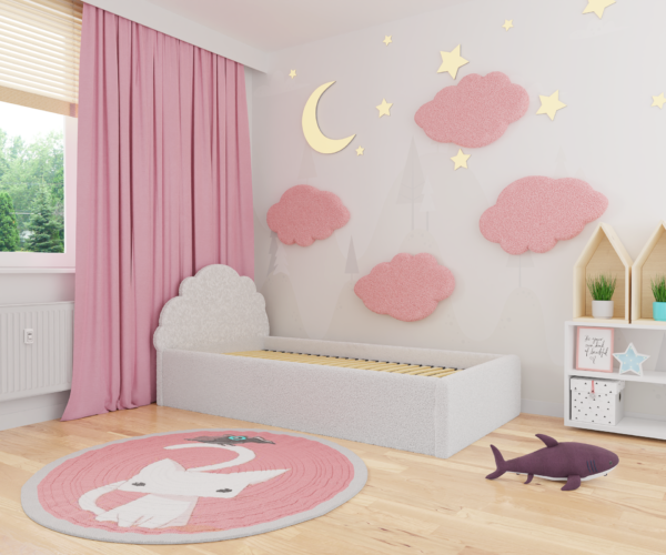 Łóżko tapicerowane z zagłówkiem w kształcie chmurki | myMODULO.pl