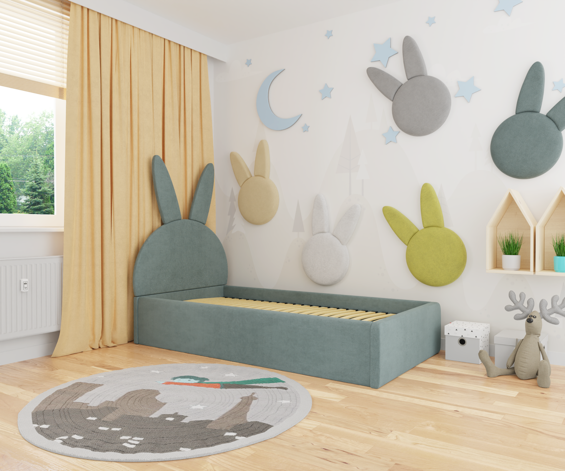 łóżko tapicerowane dziecięce króliczek królik bunny